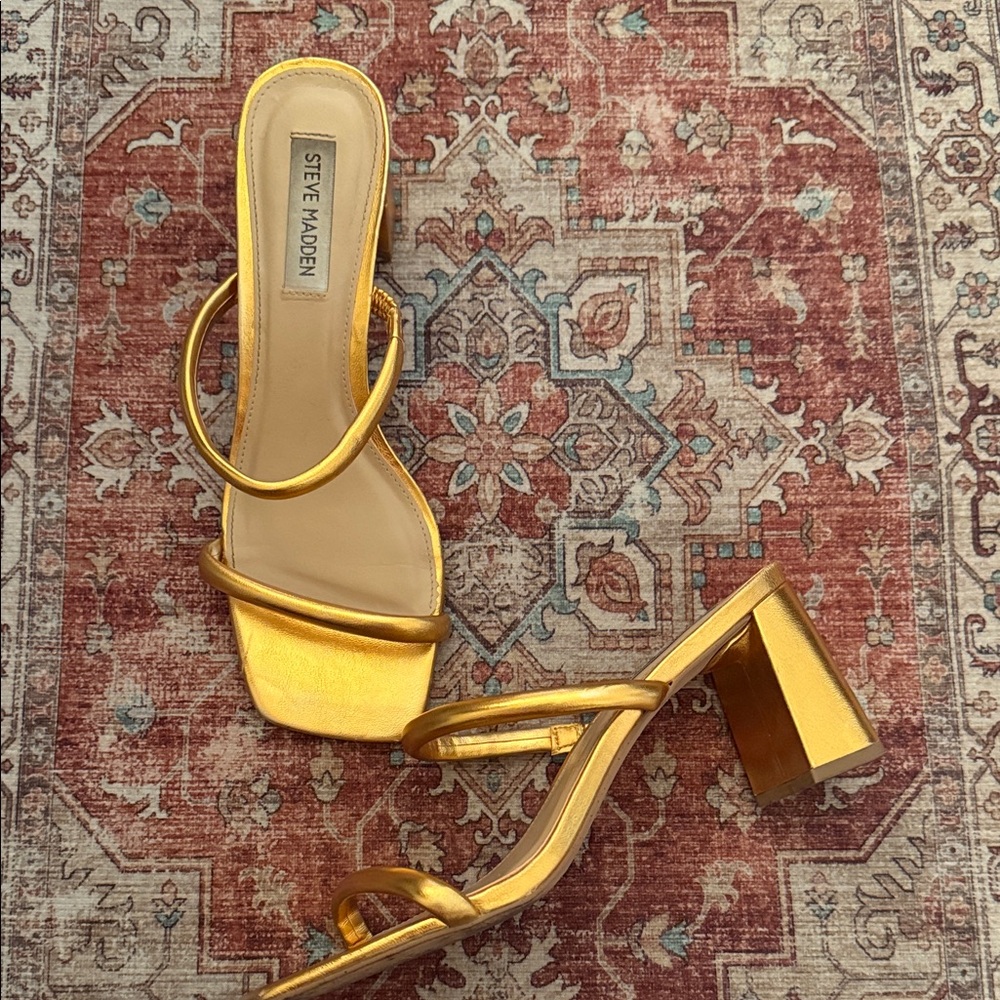 Steve Madden Metallic Gold Block Heel Sandals